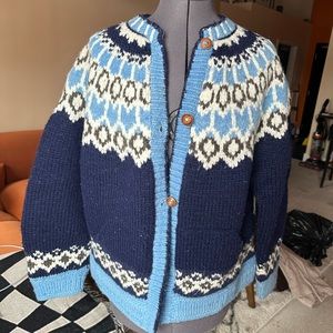 Vintage hand knit virgin wool cardigan. Very warm, very thick.